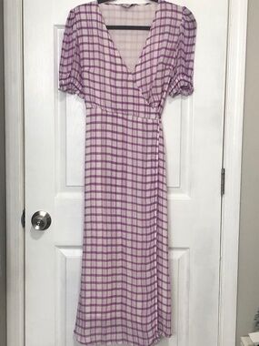 Lily & Lionel x Anthropologie Women's Size 10 Lilac Check Fifi Wrap Dress